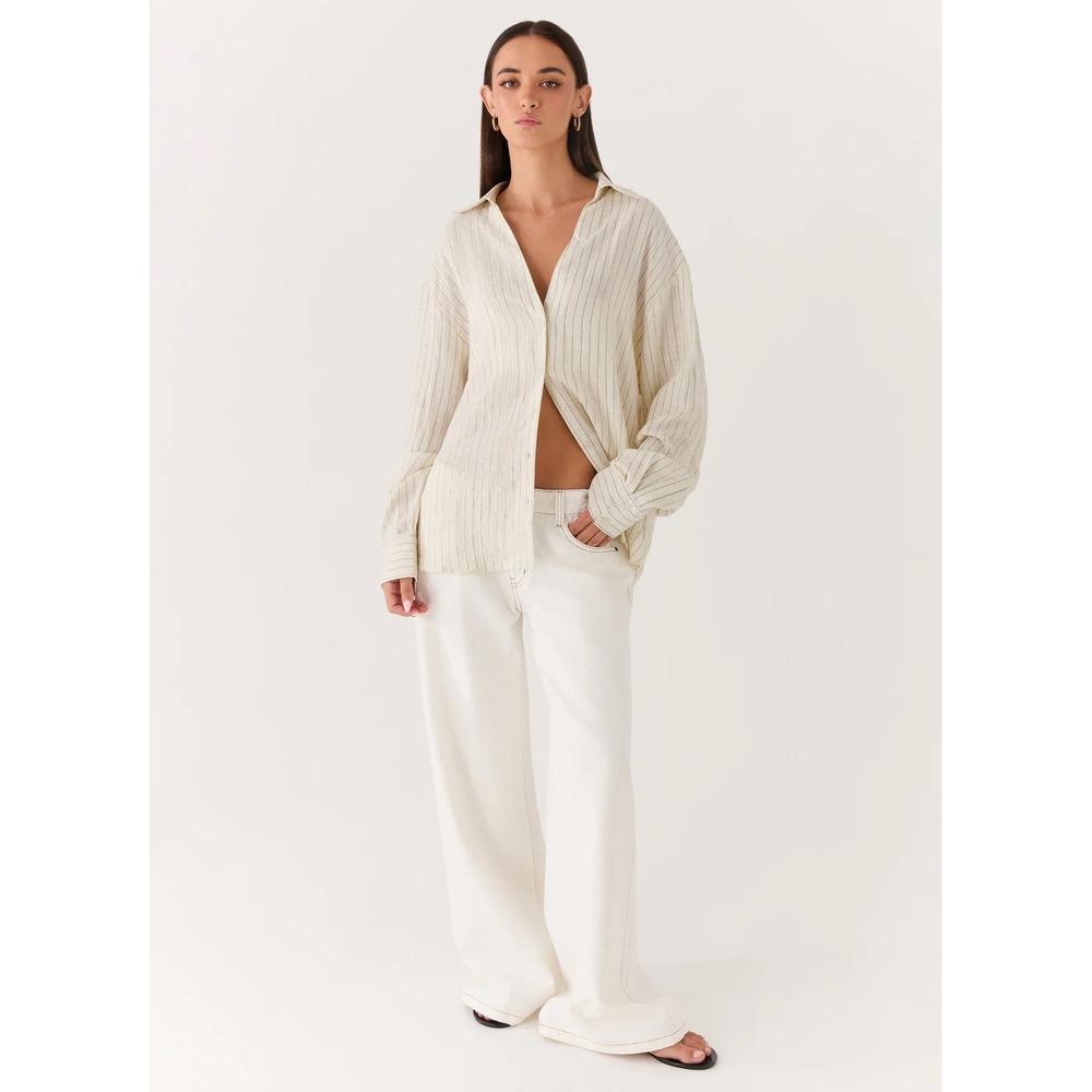 Peppermayo Alessio Shirt Desert Stripe Button Front Oversized Linen Blend Small